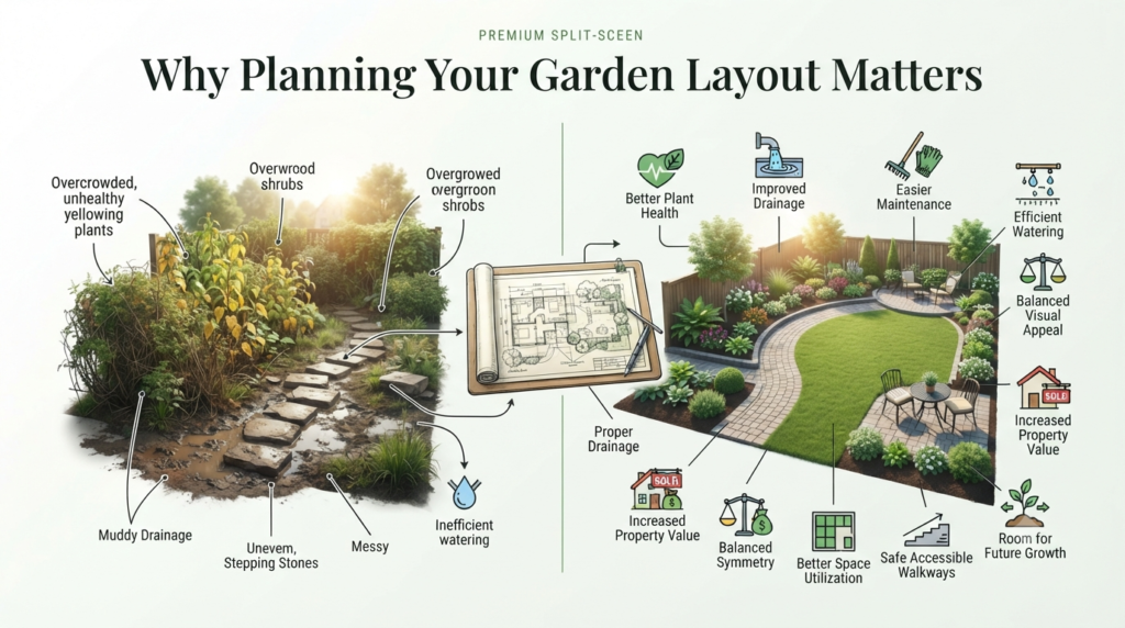 Garden layout planning helps maximize space, improve plant health, and create a beautiful, functional outdoor garden design.