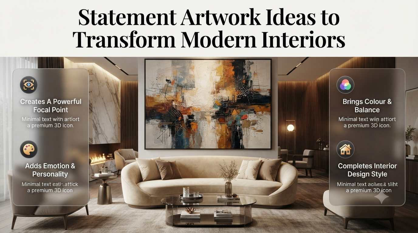 Statement Artwork creating a stunning focal point in a luxury interior with modern décor, elegant colours, and artistic design elements.