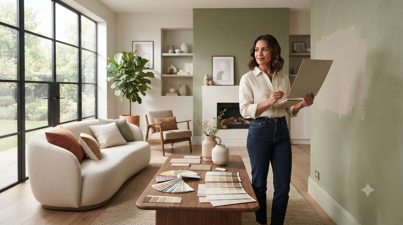 Elegant home showcasing paint colors that complement modern furniture, flooring, and decorative accents.