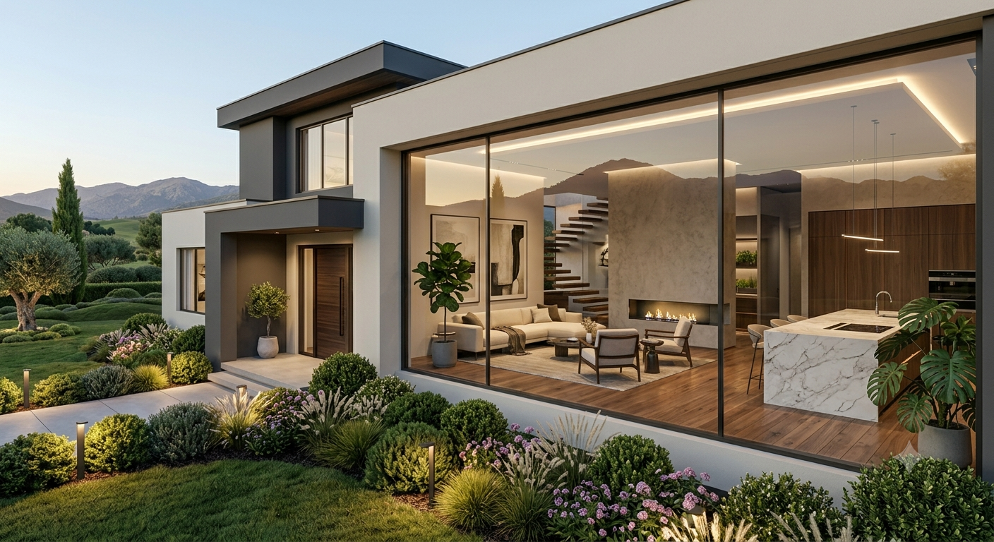 Modern home showcasing the top 10 home improvement ideas, including stylish interiors, renovated kitchen, upgraded bathroom, fresh paint, smart lighting, and elegant home decor.