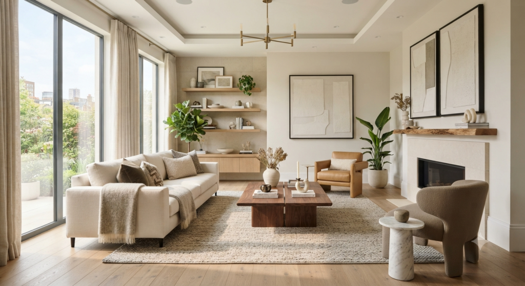 Understanding home decoration with modern furniture, elegant wall decor, cozy lighting, decorative accessories, indoor plants, and stylish interior design.