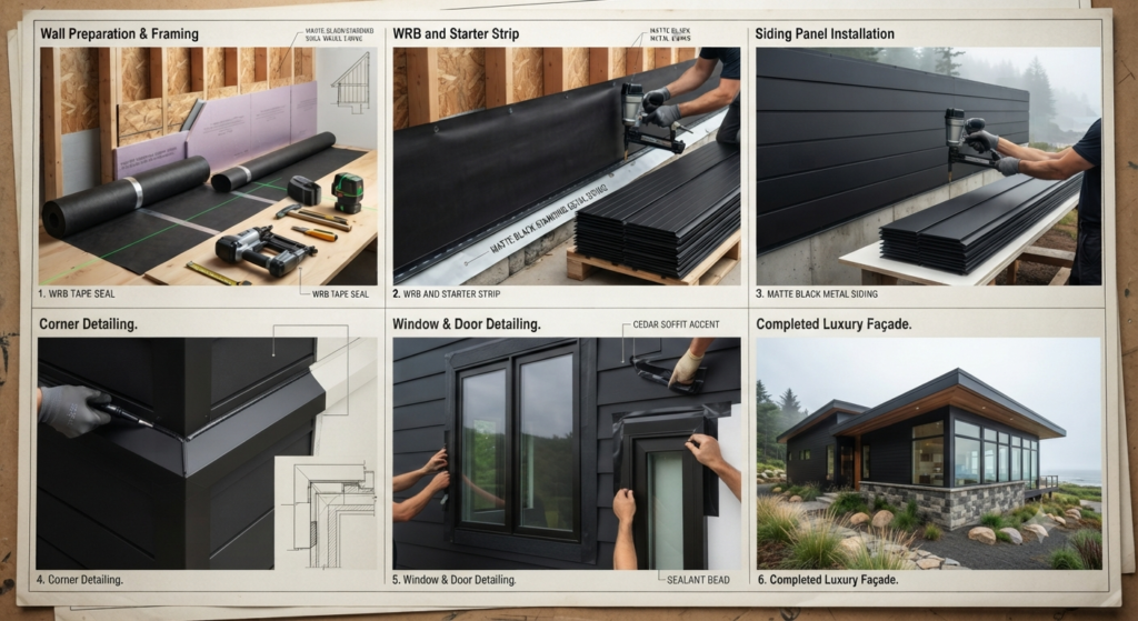 Common black siding problems including fading, scratches, dirt buildup, heat absorption, moisture issues, and exterior maintenance on a modern black house.