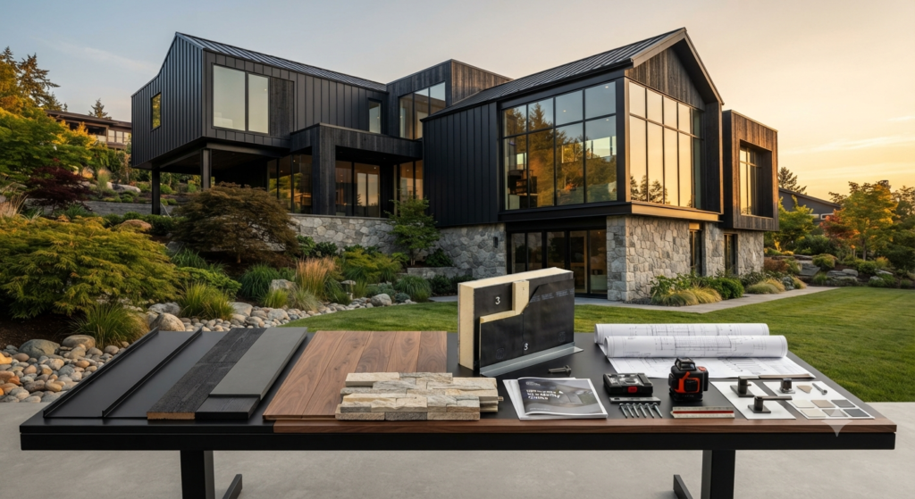 Black siding house buying guide featuring modern black exterior siding, durable cladding materials, contemporary architecture, exterior finishes, and stylish curb appeal.
