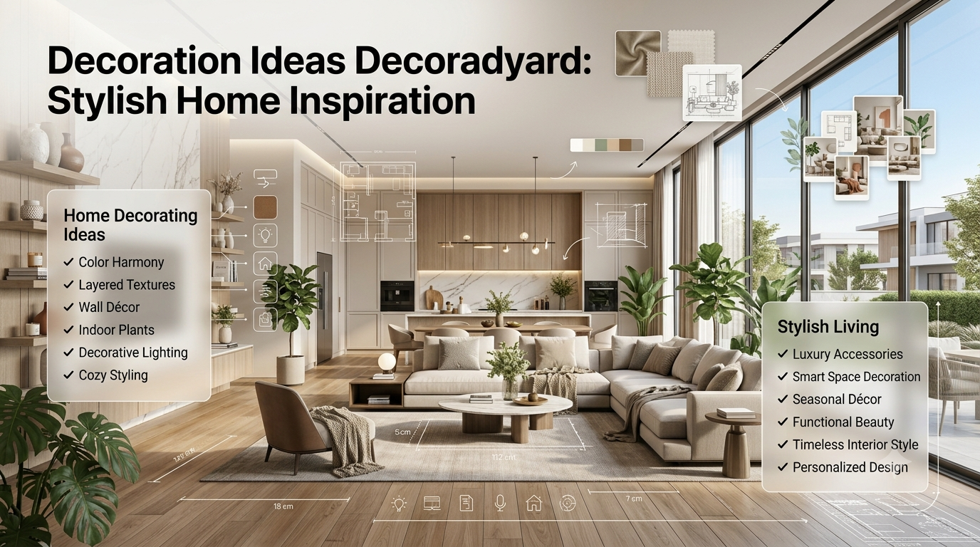 Luxury modern smart home with energy-efficient upgrades, smart technology, landscaped garden, and architectural home improvement planning elements.Tips Decoradyard – Smart Home Improvement Ideas Guide (2026)