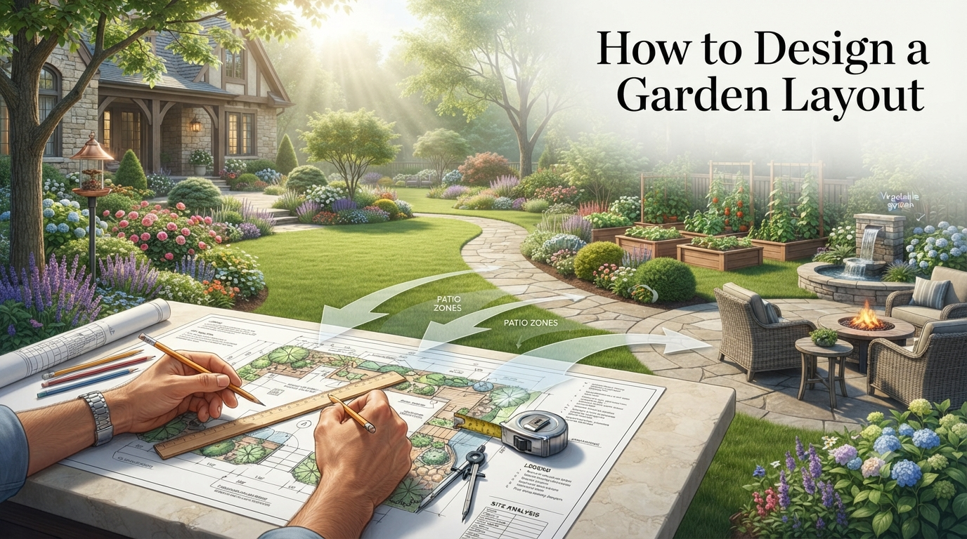 Step-by-step guide to designing a How to design a garden layout kdagardenationgarden layout with KDA Gardenation, including plant placement, pathways, garden zones, and outdoor design ideas.