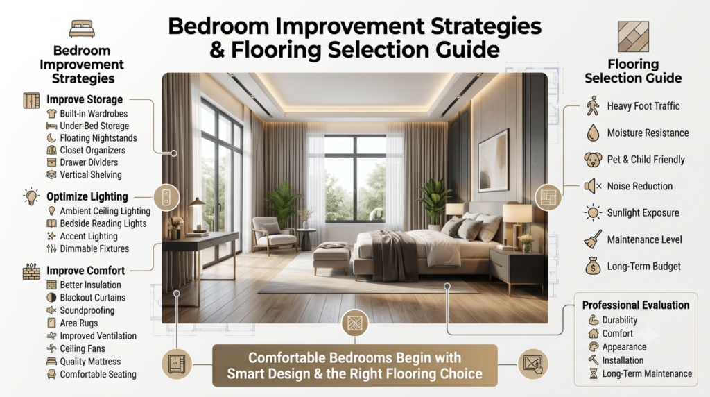 A premium home improvement infographic featuring a modern luxury house, renovation planning workflow, budgeting guidance, home improvement categories, and professional strategies for successful residential upgrades.