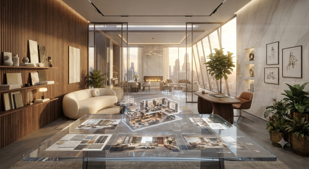 Understanding interior design with modern furniture, balanced layouts, color schemes, lighting, textures, and elegant home decoration ideas.