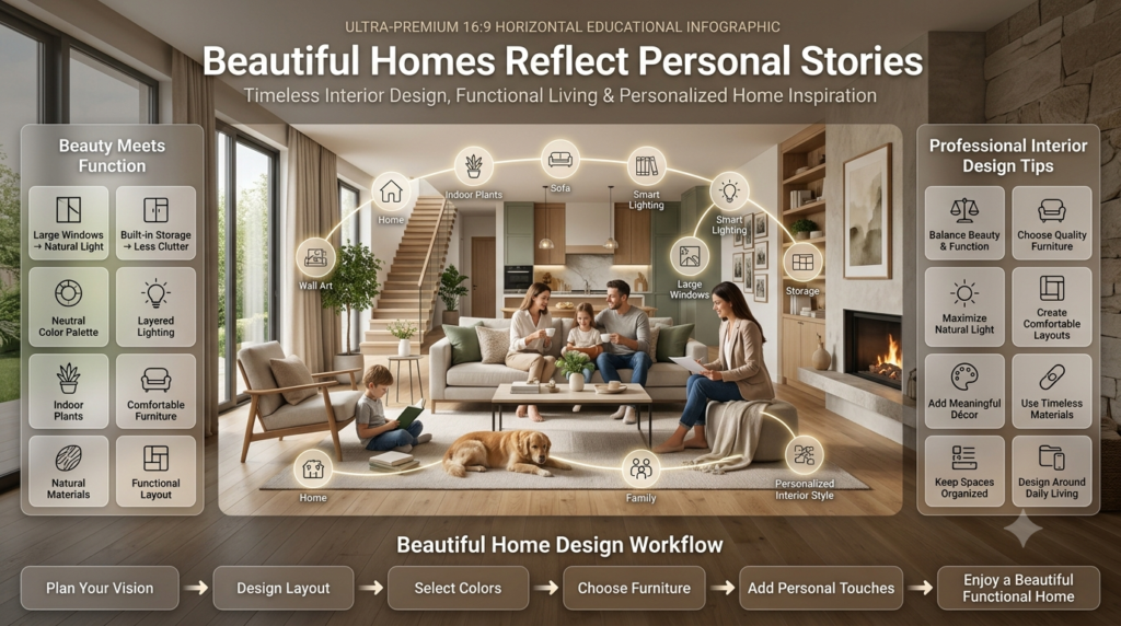 Beautiful modern home interior showcasing timeless interior design, natural lighting, functional furniture layout, personalized décor, indoor plants, luxury living room, and practical home inspiration.