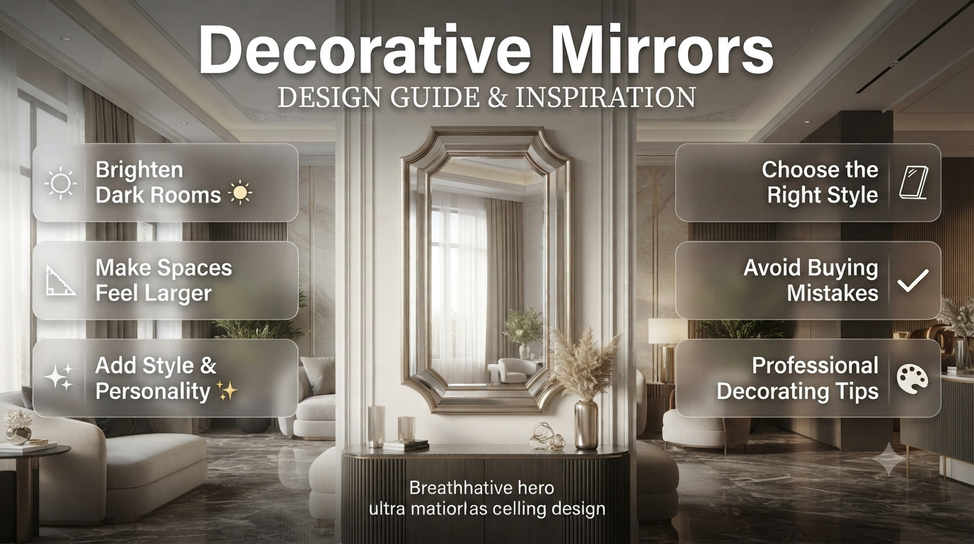 Elegant decorative mirrors displayed in a modern home interior, showcasing various styles, placements, and design tips for enhancing light, space, and décor.