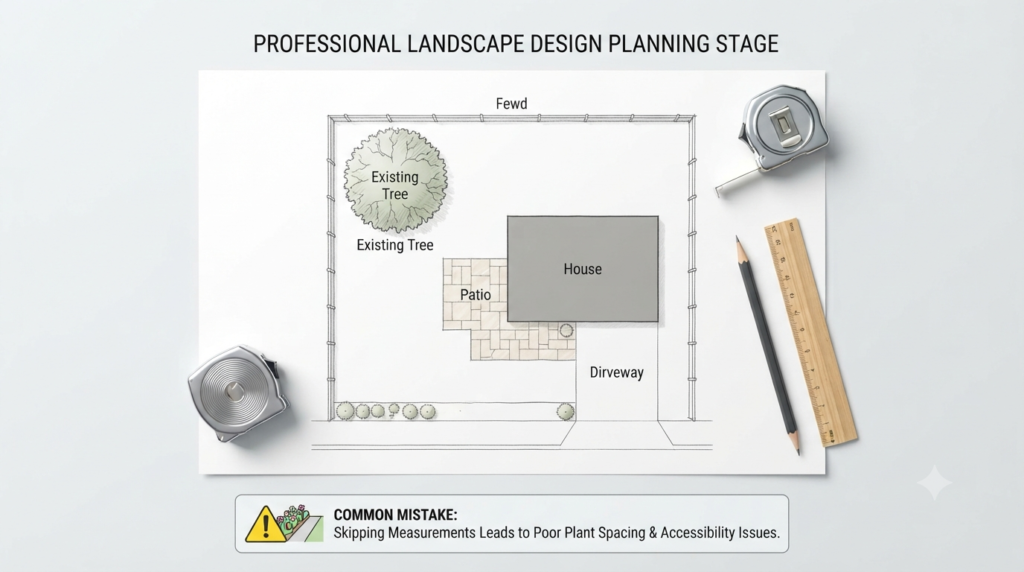 Understanding your garden space by evaluating sunlight, soil conditions, drainage, and available planting areas before creating a garden layout.